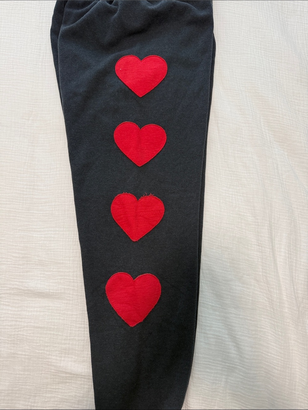 Aviator Nation Black Sweatpants with Red Heart Patches Size Medium